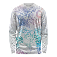 Aotearoa Maori Sea Animals Tribal Long Sleeve Shirt Manta Ray and Shark Moko Pattern Sweet Pastel