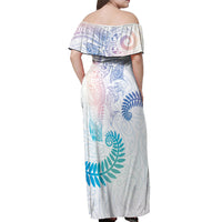 Aotearoa Maori Sea Animals Tribal Off Shoulder Maxi Dress Manta Ray and Shark Moko Pattern Sweet Pastel