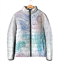 Aotearoa Maori Sea Animals Tribal Padded Jacket Manta Ray and Shark Moko Pattern Sweet Pastel