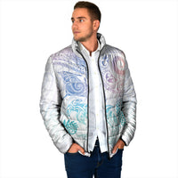 Aotearoa Maori Sea Animals Tribal Padded Jacket Manta Ray and Shark Moko Pattern Sweet Pastel