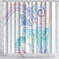 Aotearoa Maori Sea Animals Tribal Shower Curtain Manta Ray and Shark Moko Pattern Sweet Pastel