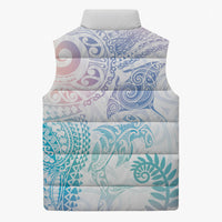 Aotearoa Maori Sea Animals Tribal Sleeveless Puffer Jacket Manta Ray and Shark Moko Pattern Sweet Pastel