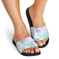 Aotearoa Maori Sea Animals Tribal Slide Sandals Manta Ray and Shark Moko Pattern Sweet Pastel