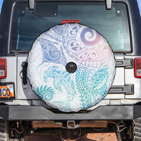 Aotearoa Maori Sea Animals Tribal Spare Tire Cover Manta Ray and Shark Moko Pattern Sweet Pastel