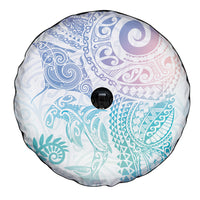 Aotearoa Maori Sea Animals Tribal Spare Tire Cover Manta Ray and Shark Moko Pattern Sweet Pastel