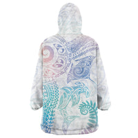Aotearoa Maori Sea Animals Tribal Wearable Blanket Hoodie Manta Ray and Shark Moko Pattern Sweet Pastel