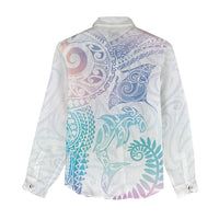 Aotearoa Maori Sea Animals Tribal Women Casual Shirt Manta Ray and Shark Moko Pattern Sweet Pastel