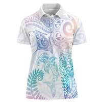 Aotearoa Maori Sea Animals Tribal Women Polo Shirt Manta Ray and Shark Moko Pattern Sweet Pastel