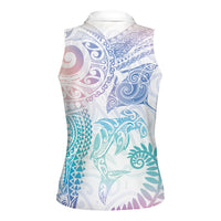 Aotearoa Maori Sea Animals Tribal Women Sleeveless Polo Shirt Manta Ray and Shark Moko Pattern Sweet Pastel
