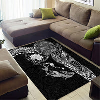 Hawaiian Manta Ray Tribal Area Rug Polynesian Art Motifs Black Color