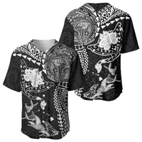 Hawaiian Manta Ray Tribal Baseball Jersey Polynesian Art Motifs Black Color