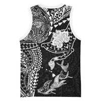 Hawaiian Manta Ray Tribal Basketball Jersey Polynesian Art Motifs Black Color