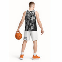 Hawaiian Manta Ray Tribal Basketball Jersey Polynesian Art Motifs Black Color