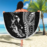 Hawaiian Manta Ray Tribal Beach Blanket Polynesian Art Motifs Black Color
