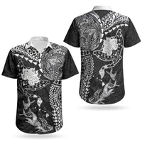 Hawaiian Manta Ray Tribal Couples Matching Long Sleeve Bodycon Dress and Hawaiian Shirt Polynesian Art Motifs Black Color LT03 - Polynesian Pride