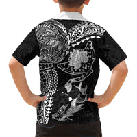 Hawaiian Manta Ray Tribal Family Matching Mermaid Dress and Hawaiian Shirt Polynesian Art Motifs Black Color