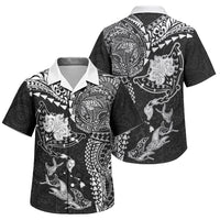 Hawaiian Manta Ray Tribal Family Matching Off The Shoulder Long Sleeve Dress and Hawaiian Shirt Polynesian Art Motifs Black Color LT03 Son's Shirt Black - Polynesian Pride