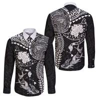 Hawaiian Manta Ray Tribal Family Matching Puletasi and Hawaiian Shirt Polynesian Art Motifs Black Color LT03 Dad's Shirt - Long Sleeve Black - Polynesian Pride