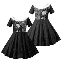 Hawaiian Manta Ray Tribal Family Matching Puletasi and Hawaiian Shirt Polynesian Art Motifs Black Color LT03 Daughter's Dress Black - Polynesian Pride