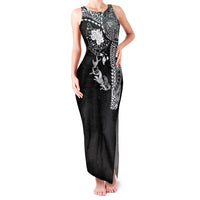 Hawaiian Manta Ray Tribal Family Matching Tank Maxi Dress and Hawaiian Shirt Polynesian Art Motifs Black Color