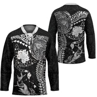 Hawaiian Manta Ray Tribal Hockey Jersey Polynesian Art Motifs Black Color