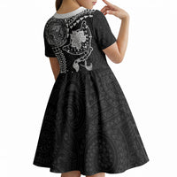 Hawaiian Manta Ray Tribal Kid Short Sleeve Dress Polynesian Art Motifs Black Color LT03 - Polynesian Pride