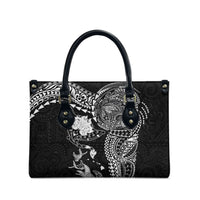 Hawaiian Manta Ray Tribal Leather Bag Polynesian Art Motifs Black Color