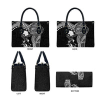 Hawaiian Manta Ray Tribal Leather Bag Polynesian Art Motifs Black Color