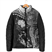 Hawaiian Manta Ray Tribal Padded Jacket Polynesian Art Motifs Black Color