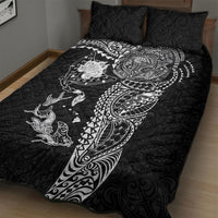 Hawaiian Manta Ray Tribal Quilt Bed Set Polynesian Art Motifs Black Color