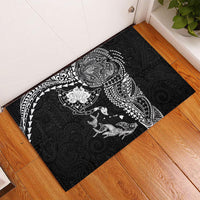 Hawaiian Manta Ray Tribal Rubber Doormat Polynesian Art Motifs Black Color