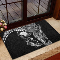 Hawaiian Manta Ray Tribal Rubber Doormat Polynesian Art Motifs Black Color