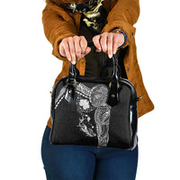 Hawaiian Manta Ray Tribal Shoulder Handbag Polynesian Art Motifs Black Color
