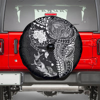 Hawaiian Manta Ray Tribal Spare Tire Cover Polynesian Art Motifs Black Color