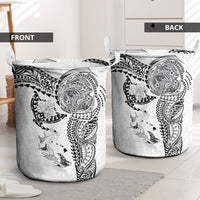 Hawaiian Manta Ray Tribal Laundry Basket Polynesian Art Motifs White Color