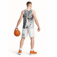 Hawaiian Manta Ray Tribal Basketball Jersey Polynesian Art Motifs White Color