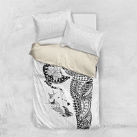 Hawaiian Manta Ray Tribal Bedding Set Polynesian Art Motifs White Color