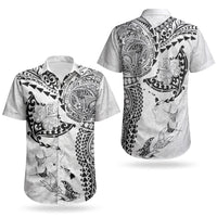 Hawaiian Manta Ray Tribal Couples Matching Mermaid Dress and Hawaiian Shirt Polynesian Art Motifs White Color LT03 - Polynesian Pride
