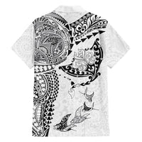Hawaiian Manta Ray Tribal Family Matching Mermaid Dress and Hawaiian Shirt Polynesian Art Motifs White Color