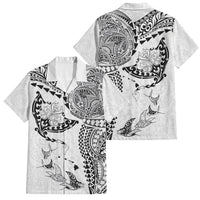 Hawaiian Manta Ray Tribal Family Matching Off The Shoulder Long Sleeve Dress and Hawaiian Shirt Polynesian Art Motifs White Color LT03 Dad's Shirt - Short Sleeve White - Polynesian Pride
