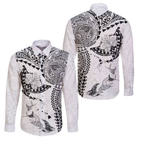 Hawaiian Manta Ray Tribal Family Matching Puletasi and Hawaiian Shirt Polynesian Art Motifs White Color LT03 Dad's Shirt - Long Sleeve White - Polynesian Pride