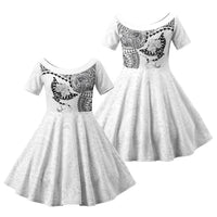 Hawaiian Manta Ray Tribal Family Matching Summer Maxi Dress and Hawaiian Shirt Polynesian Art Motifs White Color LT03 Daughter's Dress White - Polynesian Pride