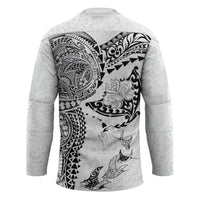 Hawaiian Manta Ray Tribal Hockey Jersey Polynesian Art Motifs White Color