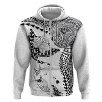 Hawaiian Manta Ray Tribal Hoodie Polynesian Art Motifs White Color