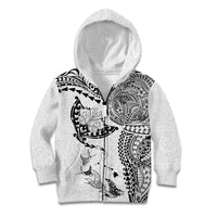 Hawaiian Manta Ray Tribal Kid Hoodie Polynesian Art Motifs White Color