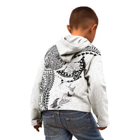 Hawaiian Manta Ray Tribal Kid Hoodie Polynesian Art Motifs White Color