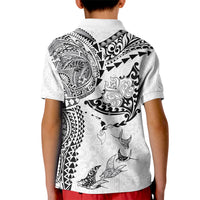 Hawaiian Manta Ray Tribal Kid Polo Shirt Polynesian Art Motifs White Color