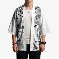 Hawaiian Manta Ray Tribal Kimono Polynesian Art Motifs White Color