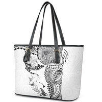 Hawaiian Manta Ray Tribal Leather Tote Bag Polynesian Art Motifs White Color