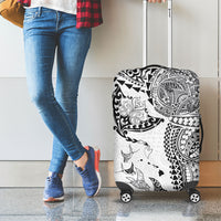 Hawaiian Manta Ray Tribal Luggage Cover Polynesian Art Motifs White Color